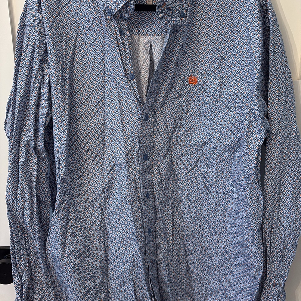 Cinch Blue Geometric Button Down Shirt
